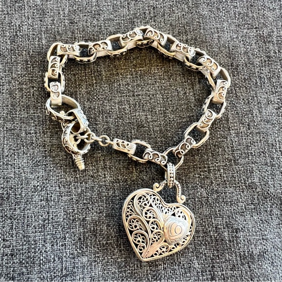 Brighton Treasures .925 Sterling Silver Filgree Heart Toggle Bracelet RARE Bali - Picture 4 of 7